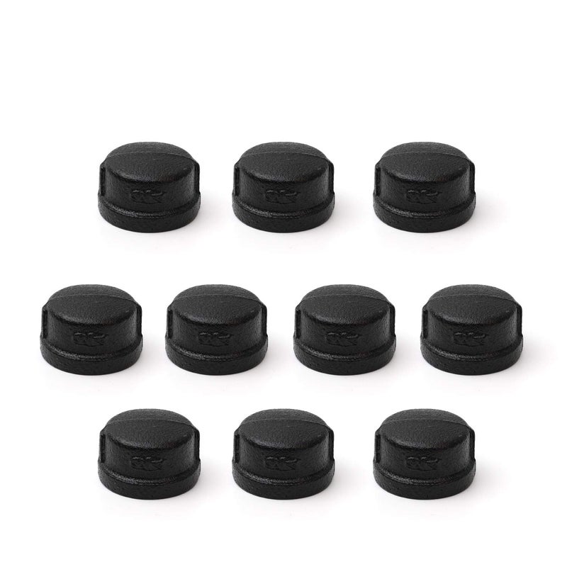 Home TZH 3/4" Black Pipe Cap, Home TZH 10 Pack Pipe Fitting Caps for Steam-Punk Vintage Shelf Bracket DIY Plumbing Pipe Decor Furniture (10, Black 3/4 Inch) - Image 1